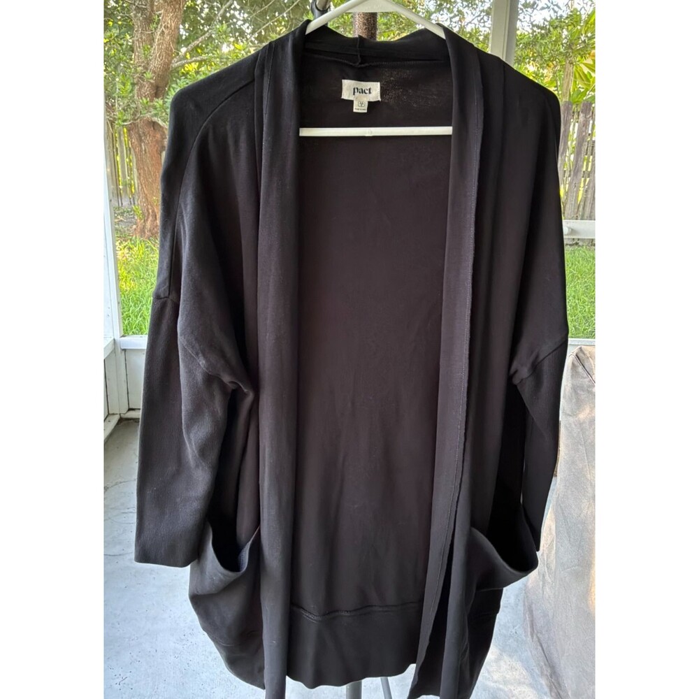 Pact Sz XS Organic Cotton Dolman Sleeve Airplane Wrap Cardigan Black Minimalist